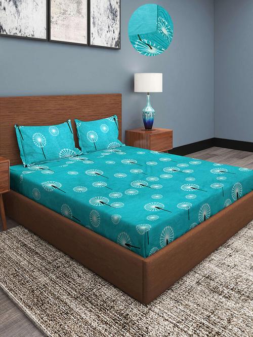 klotthe grey floral 210 tc cotton blend elasticated double bedsheet with 2 pillow cover - 18407891 - Very Small Image - 1