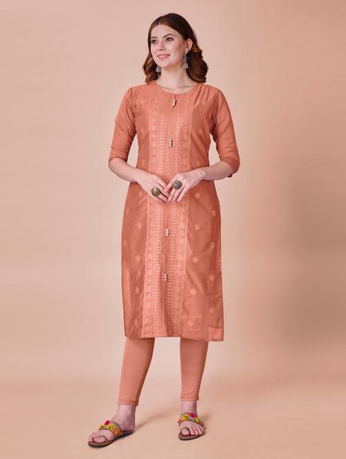 orange embroidered straight kurta - 18407902 - Very Small Image - 1