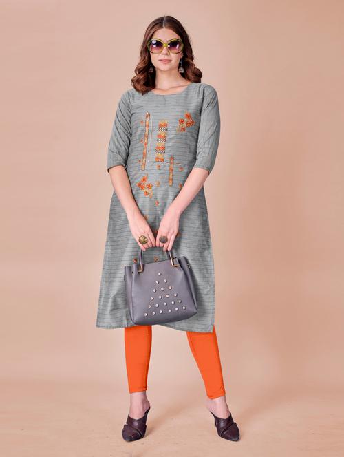 grey embroidered straight kurta - 18407910 - Very Small Image - 1