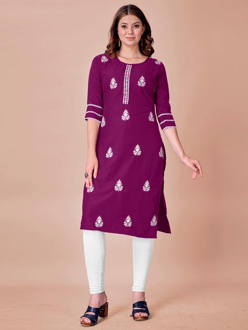 magenta embroidered straight kurta - 18407926 - Very Small Image - 1