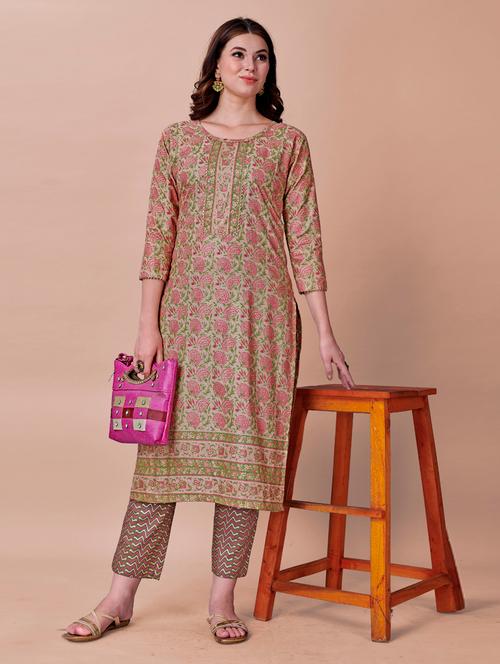 gold viscose kurta pant set - 18407937 - Very Small Image - 1