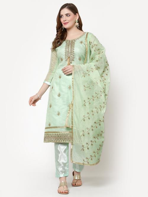 turquoise straight pant suit unstitched suit - 18407979 - Very Small Image - 1