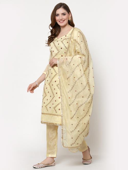yellow straight pant suit unstitched suit - 18407980 - Very Small Image - 1
