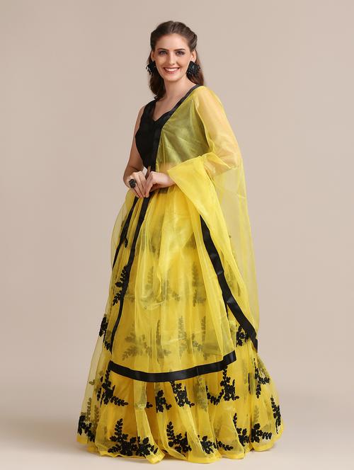 yellow net flared lehenga - 18408087 - Very Small Image - 1