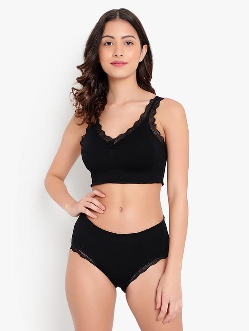 black solid bras and panty set - 18408174 - Very Small Image - 1