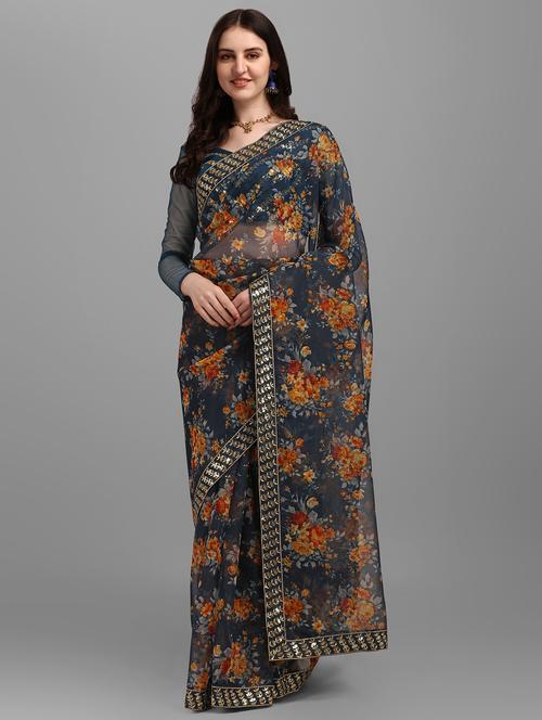 floral printed saree - 18408346 - Very Small Image - 1