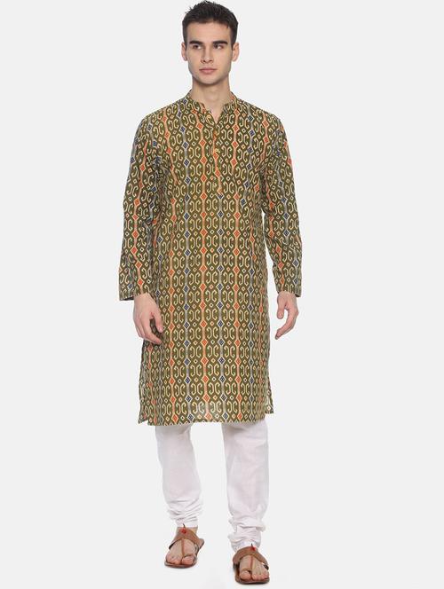 olive-green printed long kurta - 18408410 - Very Small Image - 1