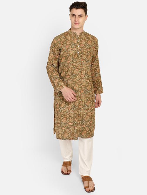 olive-green printed long kurta - 18408439 - Very Small Image - 1