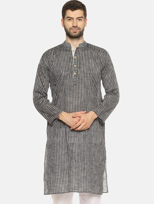grey striped long kurta - 18408453 - Very Small Image - 1