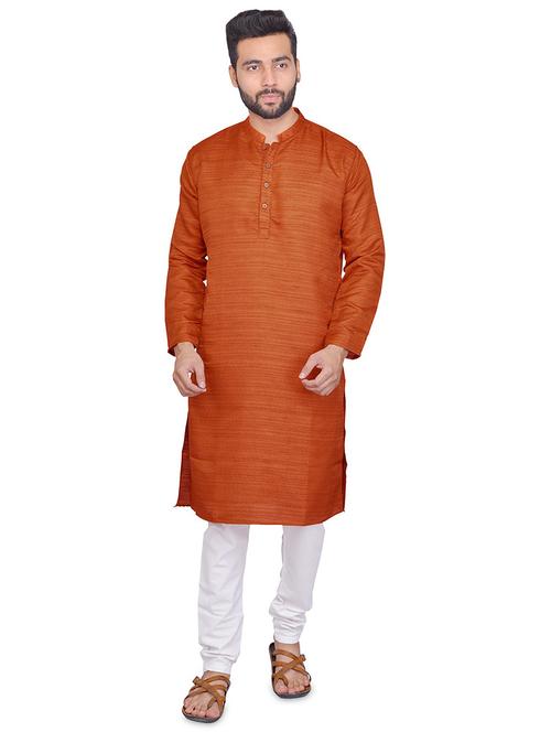 rust solid long kurta - 18408494 - Very Small Image - 1