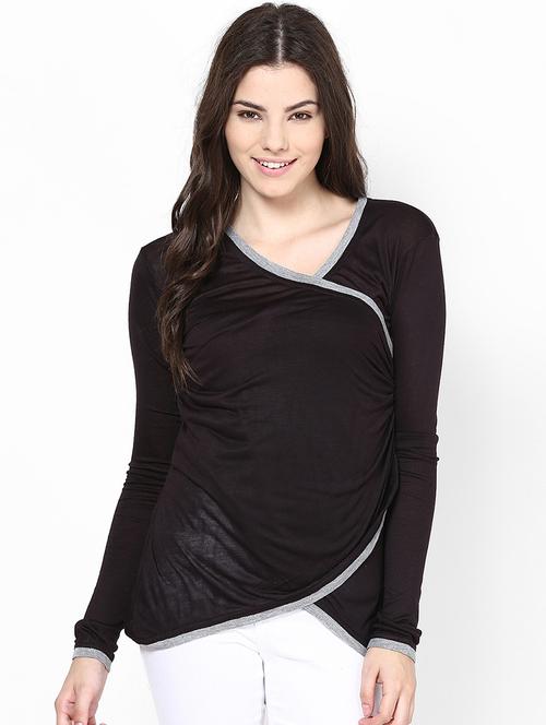 v-neck solid asymmetric top - 18408669 - Very Small Image - 1