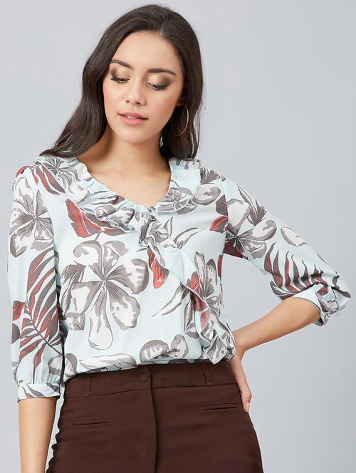 v-neck printed regular top - 18408735 - Very Small Image - 1