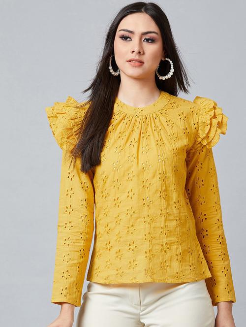 long sleeved self design regular top - 18408738 - Very Small Image - 1