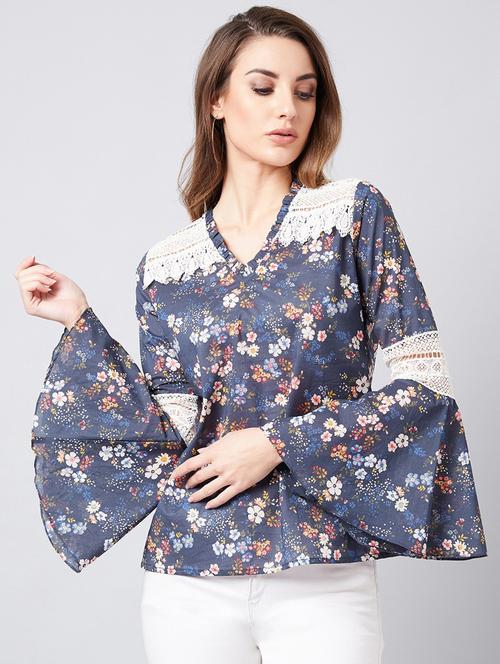 bell sleeved floral regular top - 18408742 - Very Small Image - 1