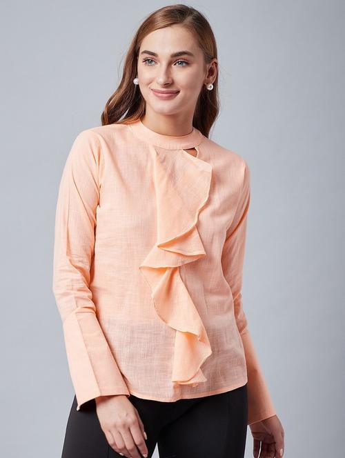 long sleeved solid ruffle top - 18408748 - Very Small Image - 1