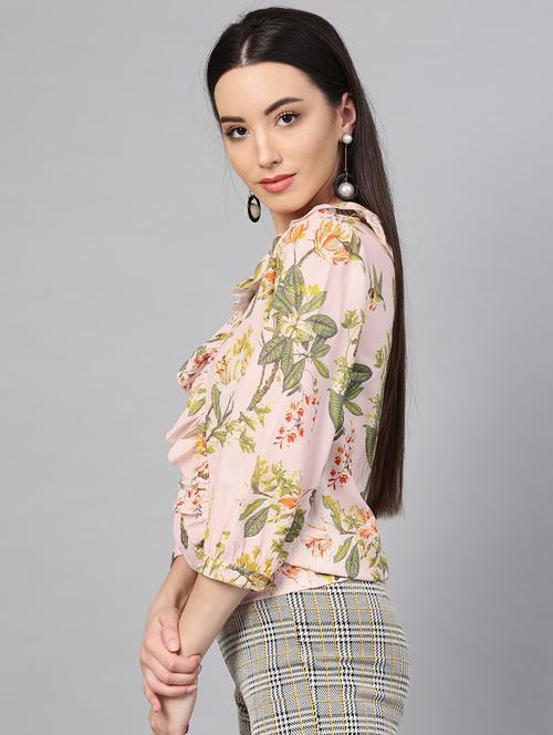 v-neck printed wrap top - 18408771 - Very Small Image - 1