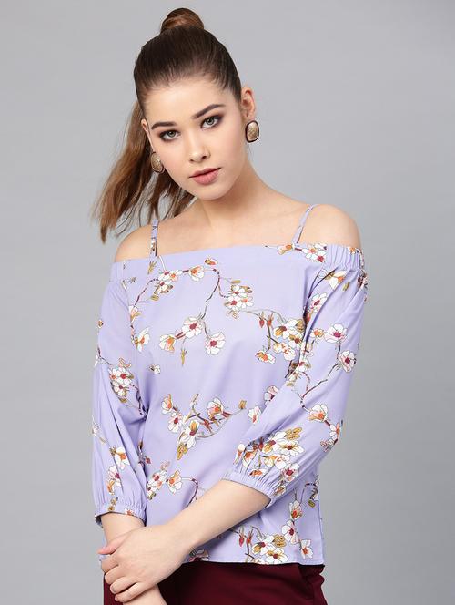cold shoulder floral regular top - 18408774 - Very Small Image - 1