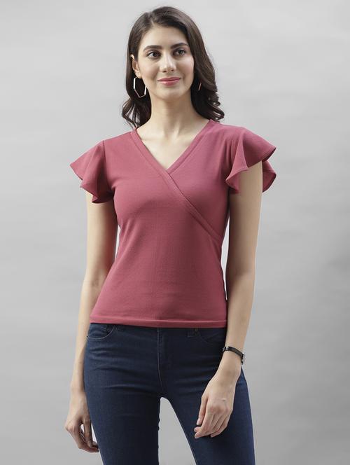v-neck solid wrap top - 18408875 - Very Small Image - 1