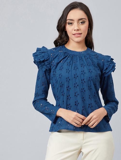 long sleeved self design regular top - 18408893 - Very Small Image - 1