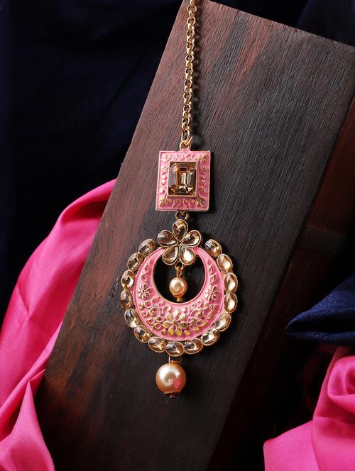 pink brass maang teekas & passa - 18408955 - Very Small Image - 1
