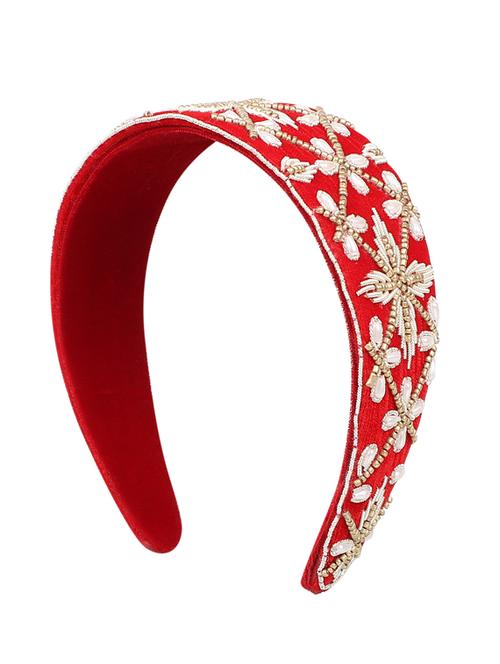 red & gold velvet floral embellished hairband - 18409019 - Very Small Image - 1