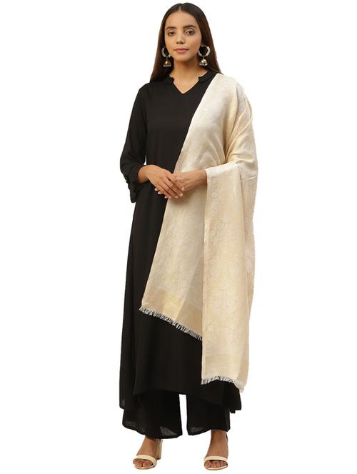 white printed woolen shawl - 18409050 - Very Small Image - 1
