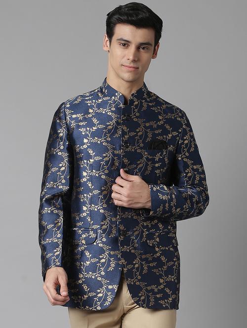 navy blue self-designed casual blazer - 18409466 - Very Small Image - 1