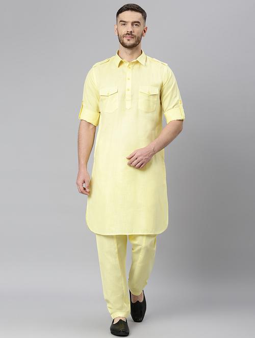yellow solid kurta pyjama ethnic wear set - 18409496 - Very Small Image - 1