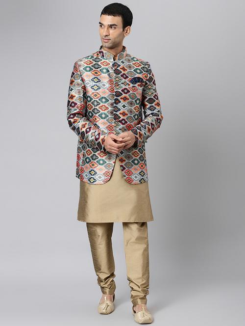 khakhi printed kurta pyjama ethnic wear set - 18409504 - Very Small Image - 1