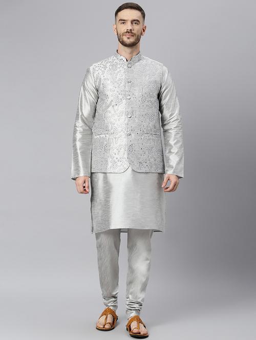 grey embroidered kurta pyjama ethnic wear set - 18409527 - Very Small Image - 1