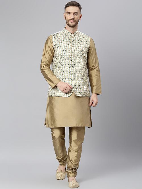 khakhi embroidered kurta pyjama ethnic wear set - 18409538 - Very Small Image - 1