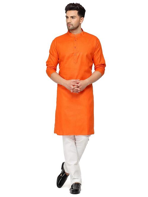 orange solid kurta pyjama ethnic wear set - 18409739 - Very Small Image - 1