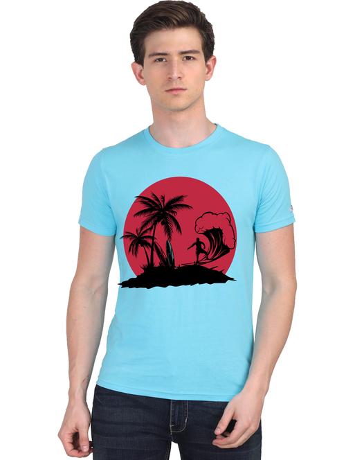 turquoise chest print t-shirt - 18410050 - Very Small Image - 1