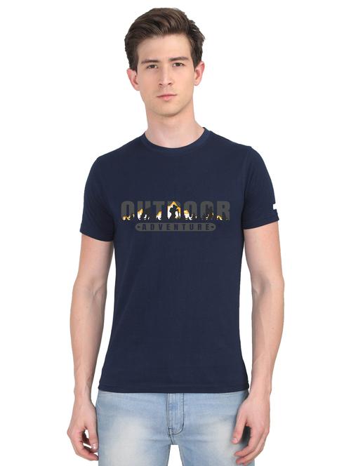 dark blue chest print t-shirt - 18410069 - Very Small Image - 1