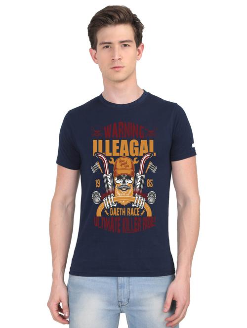 dark blue chest print t-shirt - 18410072 - Very Small Image - 1