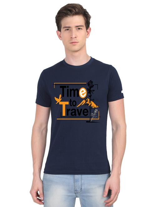 dark blue chest print t-shirt - 18410074 - Very Small Image - 1