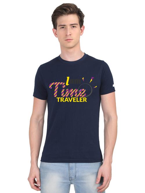 dark blue chest print t-shirt - 18410076 - Very Small Image - 1