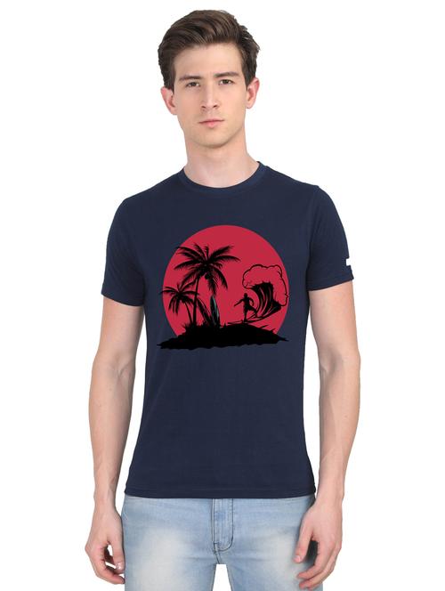 dark blue chest print t-shirt - 18410082 - Very Small Image - 1