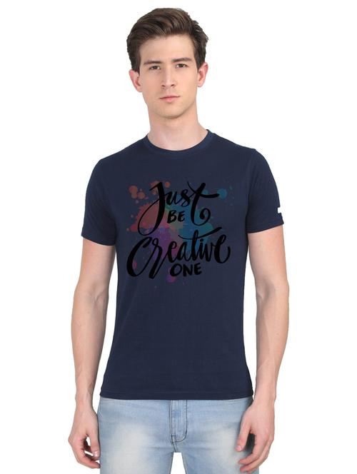 dark blue chest print t-shirt - 18410084 - Very Small Image - 1