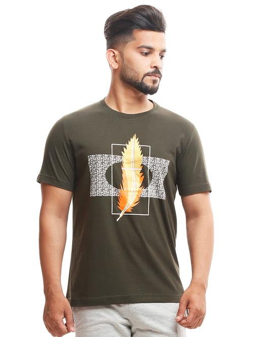 olive green chest printed t-shirt - 18410580 - Very Small Image - 1
