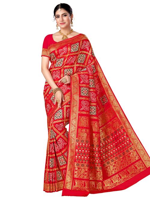red art silk saree with blouse - 18410705 - Very Small Image - 1