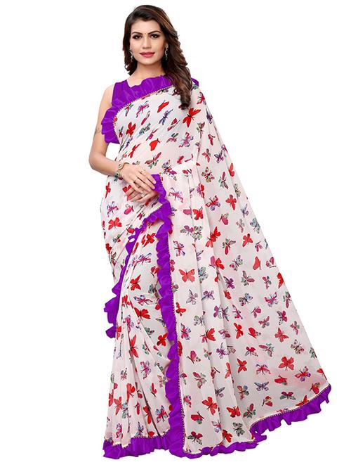 conversational printed ruffled saree - 18410719 - Very Small Image - 1
