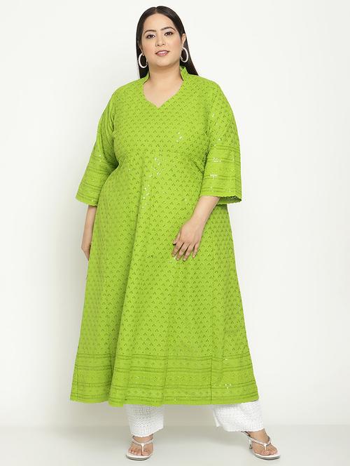 green chikankari flared kurta - 18411044 - Very Small Image - 1