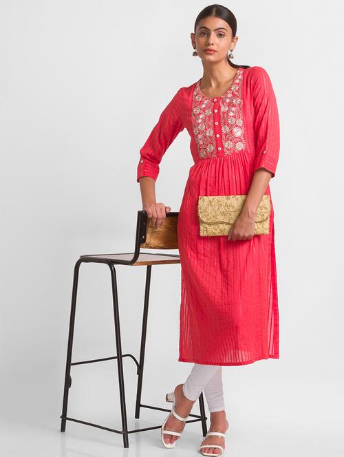 pink cotton aline kurta - 18411455 - Very Small Image - 1