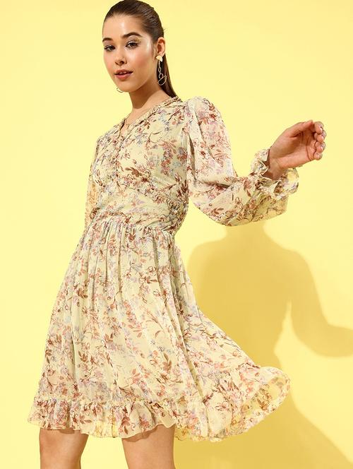 cream floral fit & flare dress - 18411962 - Very Small Image - 1