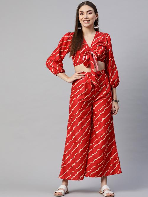 tie front printed top with trouser set - 18412192 - Very Small Image - 1
