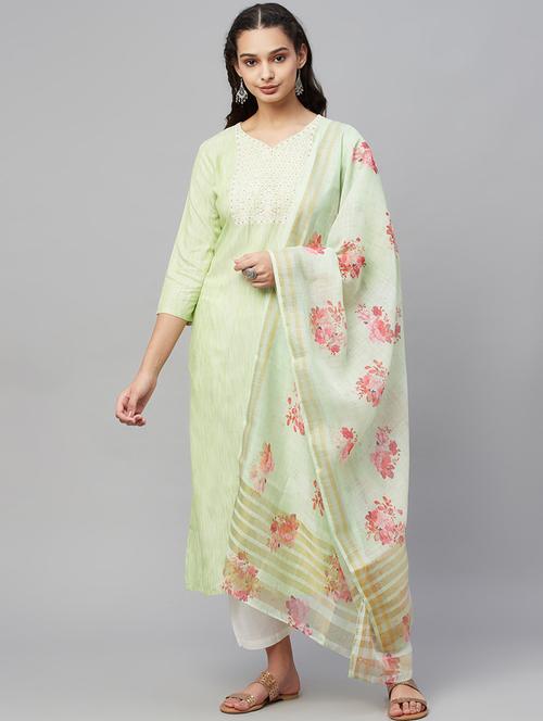 green cotton kurta pant set - 18412474 - Very Small Image - 1