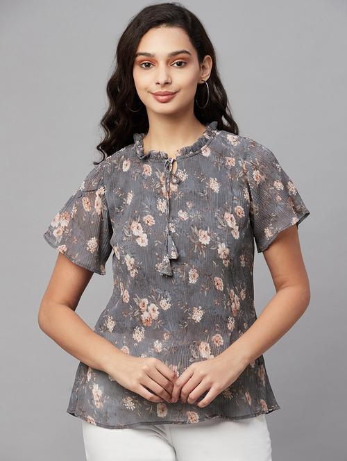 tie up neck floral top - 18412618 - Very Small Image - 1