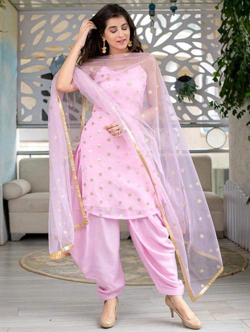 embroidered & gota work semi-stitched salwar suit set - 18412667 - Very Small Image - 1
