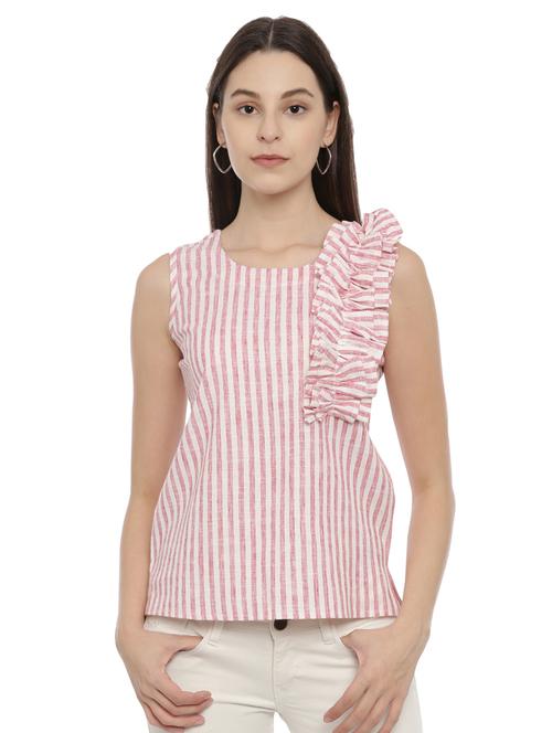 frill detail striped top - 18412878 - Very Small Image - 1